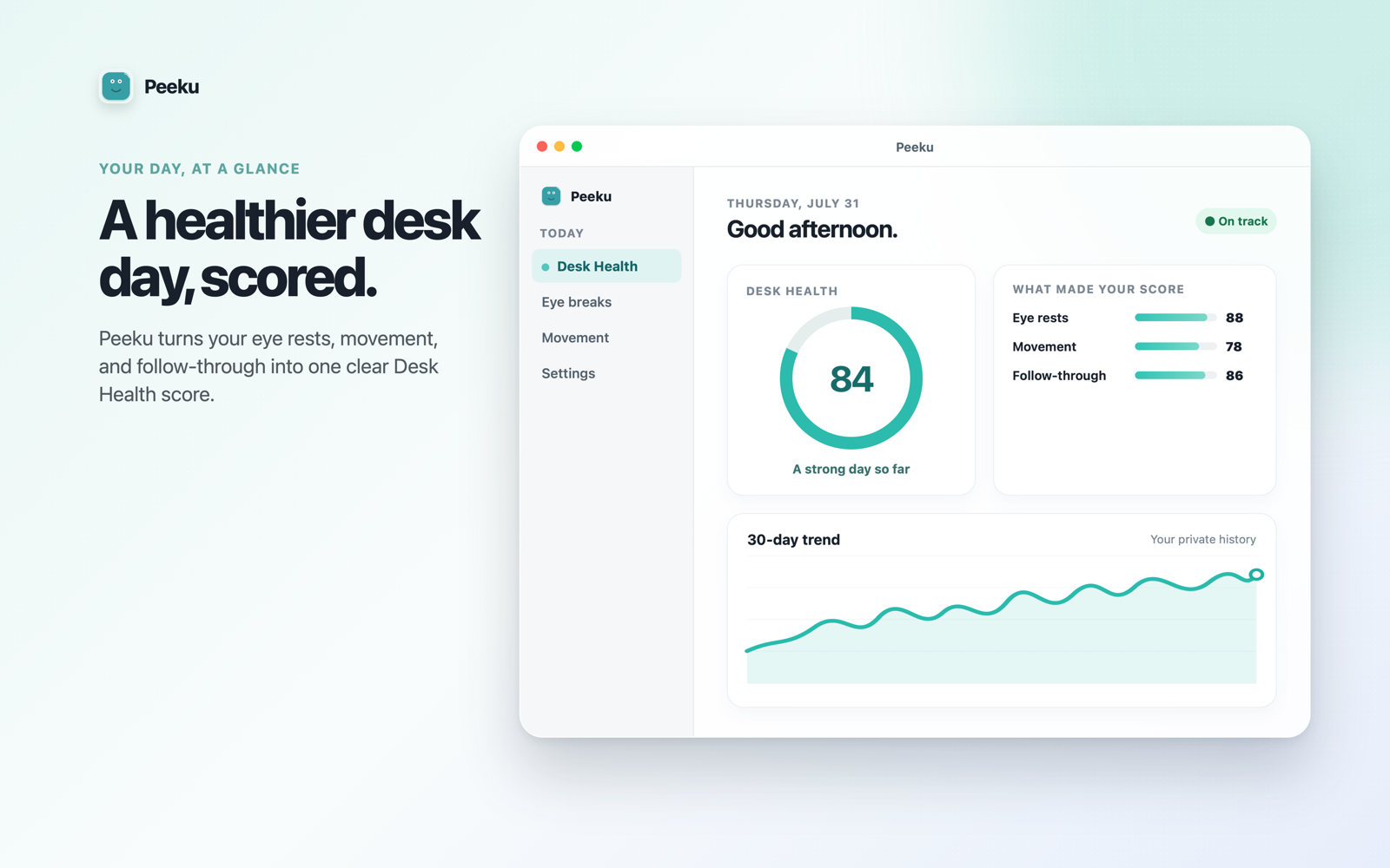 Peeku for Mac showing the Desk Health view