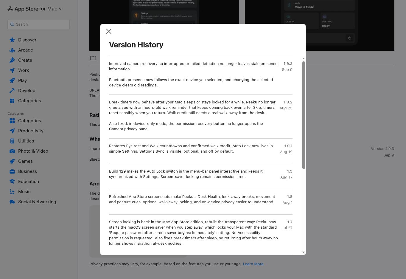 Peeku public App Store version history